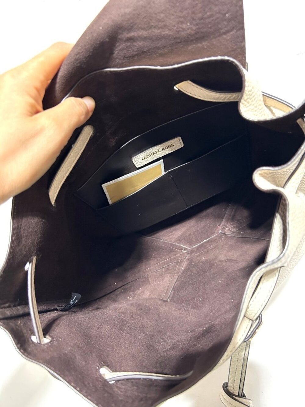 Michael Kors Pebbled Leather Backpack In Ivory With Drawstring Closure - Picture 10 of 12